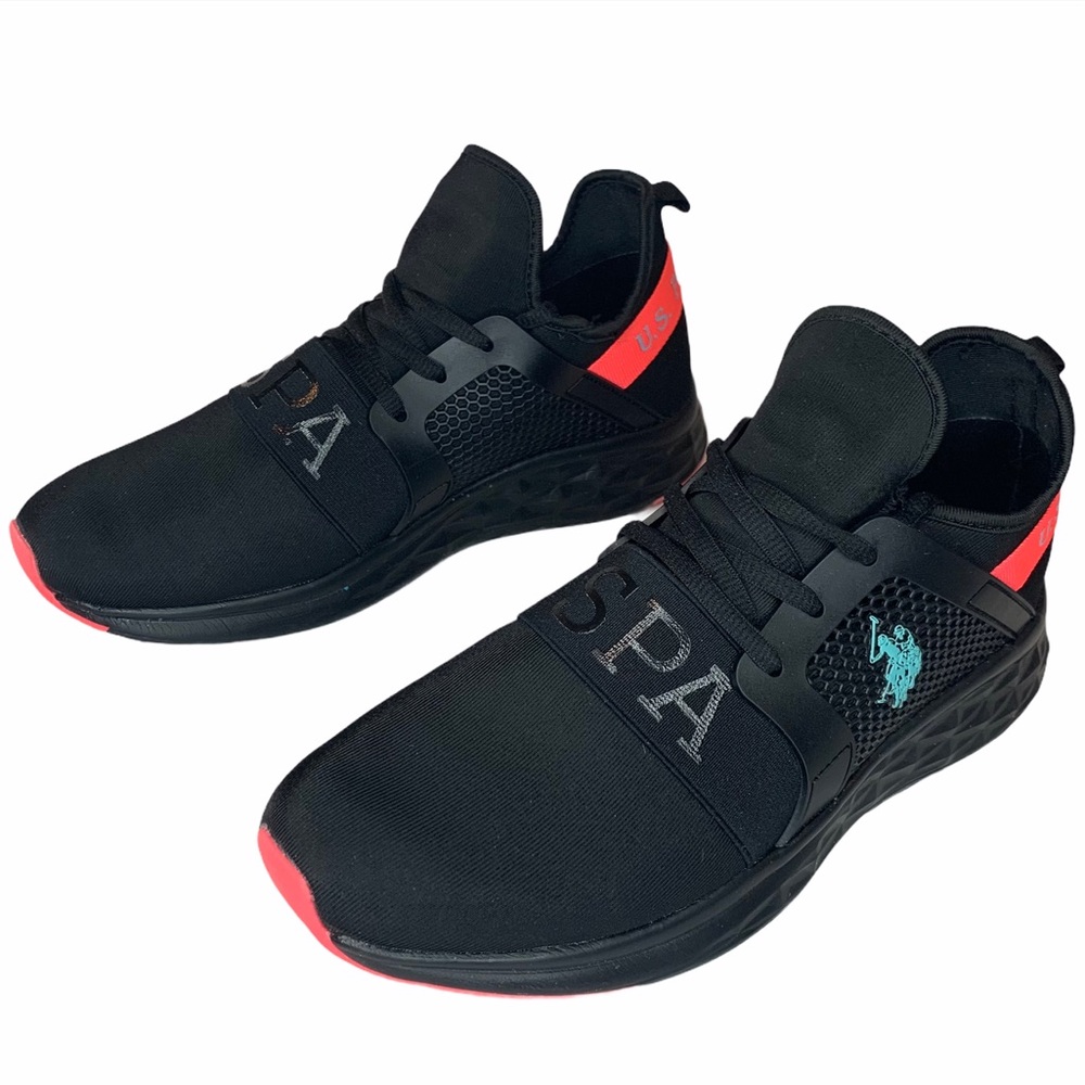 U.S. Polo Assn. Black Sneakers with Coral Accents